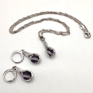 925 Purple Gemstones Silver Necklace Earrings Set Anniversary Birthday Gift